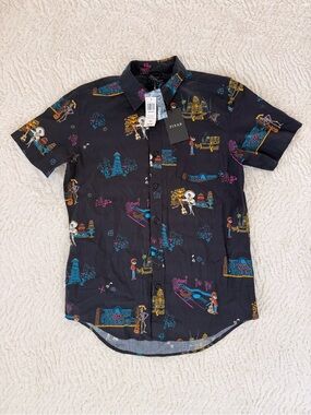 Pixar Coco Black Short-Sleeve Button-Up Shirt - Graphic Print NWT